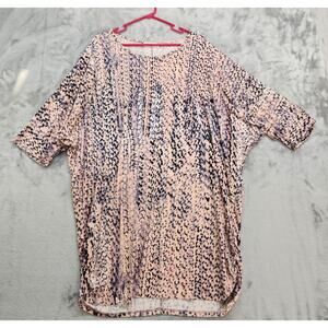 DOUBLJU Top Womens 3X Pink Animal Print Short Sleeve Tunic Ruched Sides Stretch